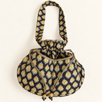 Black Handblock Print Quilted Potli Bag