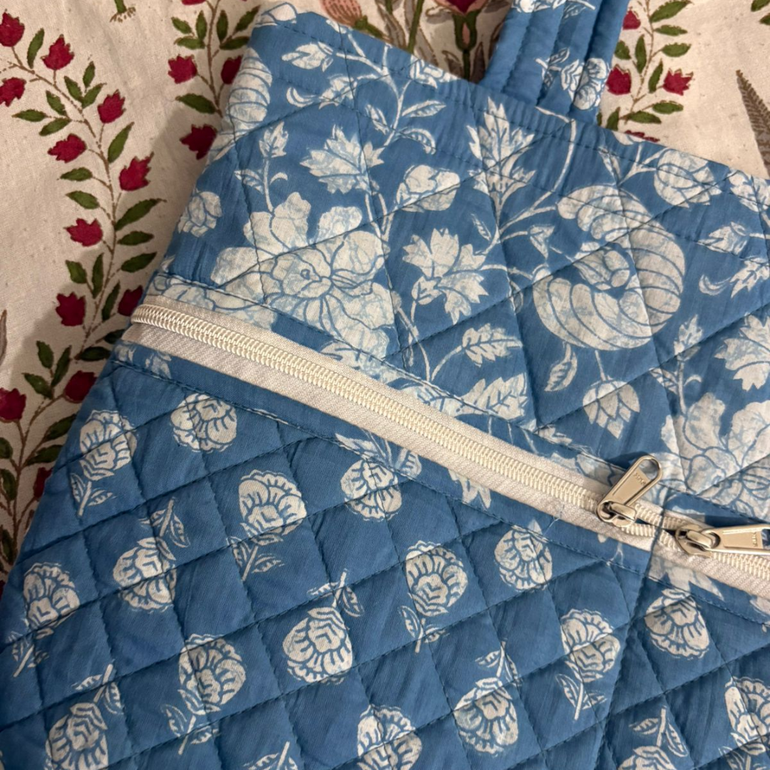 Blue Handblock Handcrafted Quilted Tote Bag