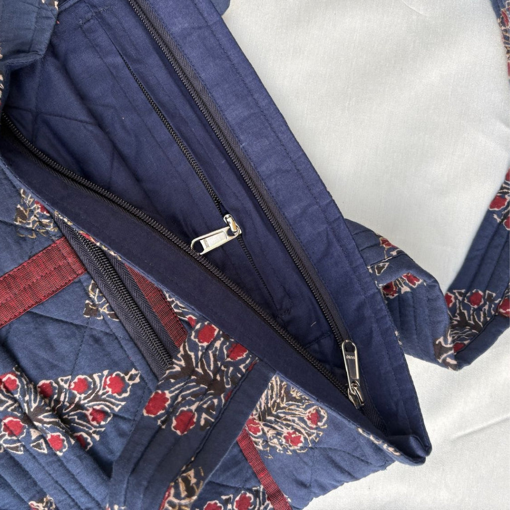 Indigo Ajrakh Handcrafted Quilted Tote Bag
