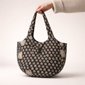 Black Handblock Boat Curve Quilted Tote