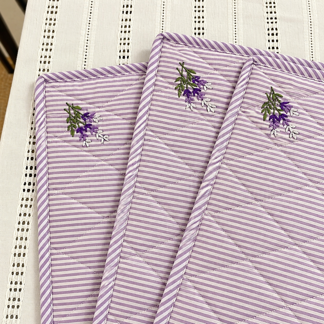 Mauve Checked Cotton Quilted Table Mat Set