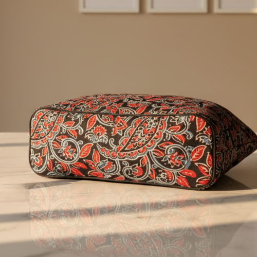 Black Floral Ajrakh Small Handbag