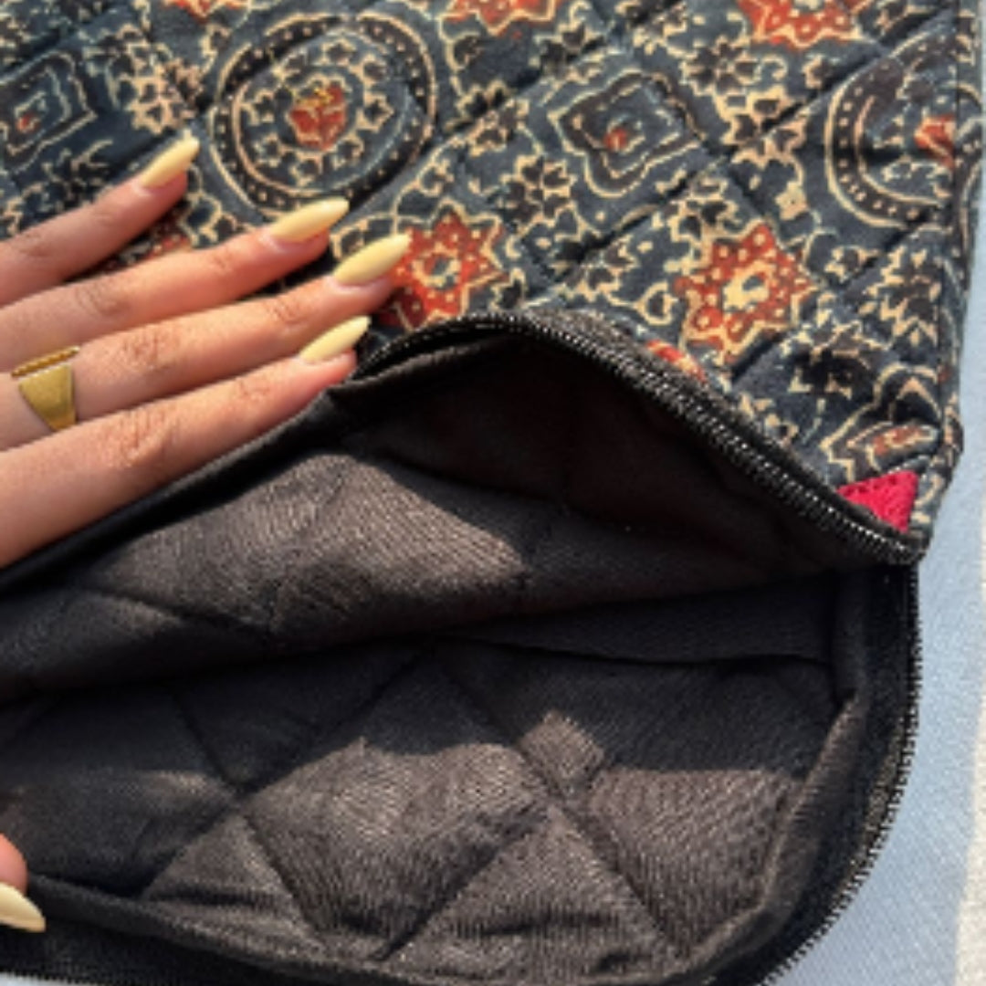 Green Ajrakh Quilted Laptop Sleeve