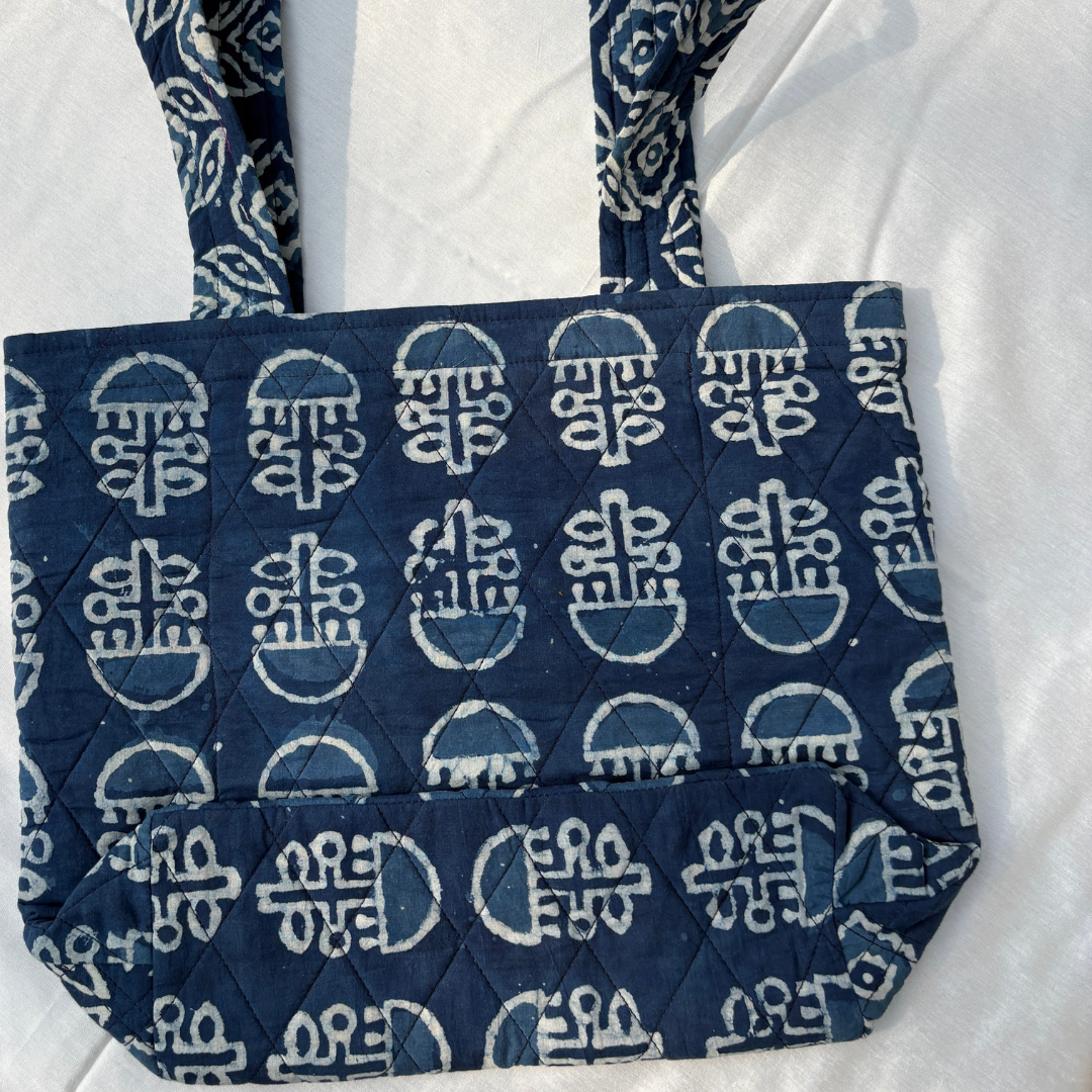 Indigo Classic Handblock Handcrafted Quilted Tote Bag
