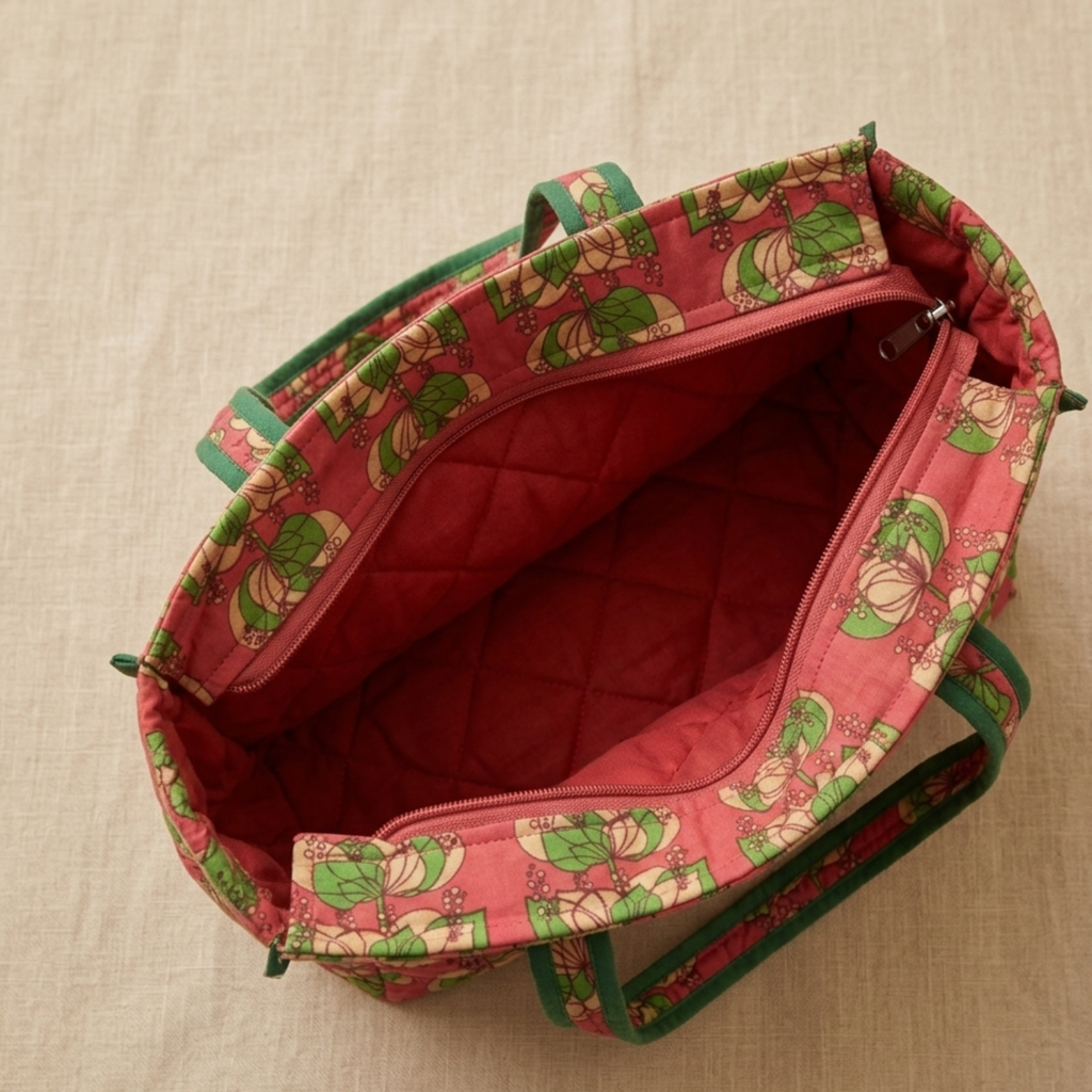 Red Floral Handblock Print Tote Bag