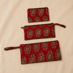 Red Ajrakh Set of Three Multipurpose pouch