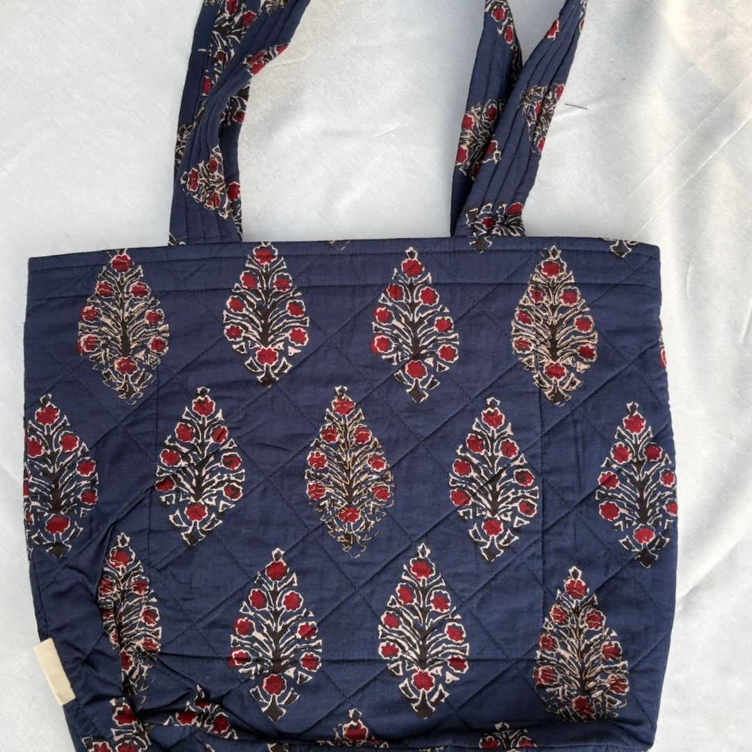 Indigo Ajrakh Handcrafted Quilted Tote Bag