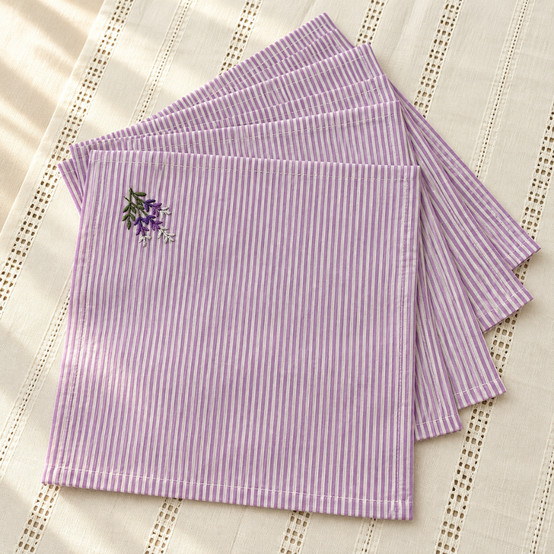 Mauve Checked Cotton Quilted Table Mat Set