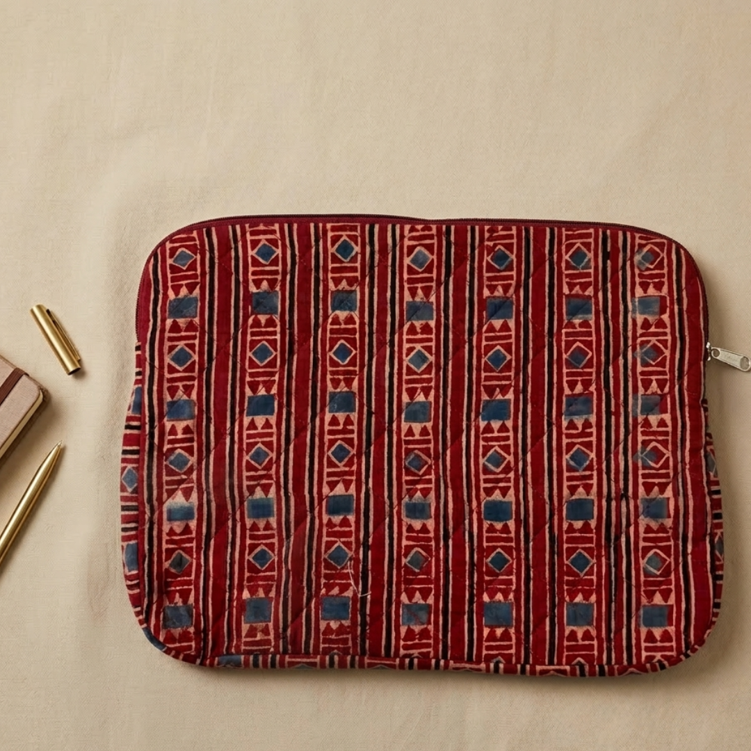 Maroon Handcrafted Quilted Laptop Sleeve