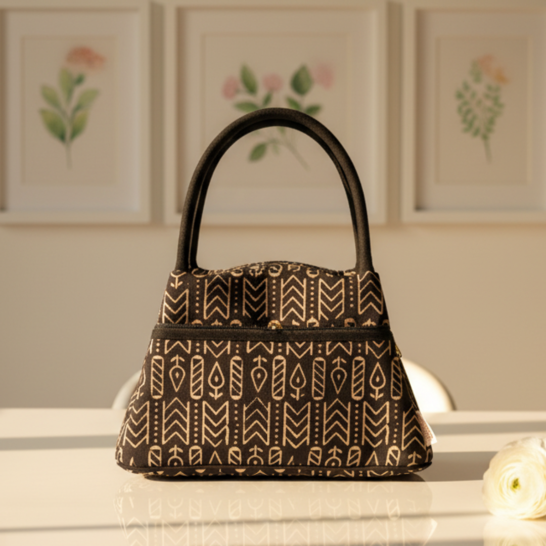Earthy Black Ajrakh Small Handbag