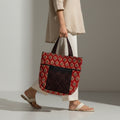 Red and Black Ajrakh Handcrafted Quilted Tote Bag