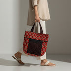 Red and Black Ajrakh Handcrafted Quilted Tote Bag