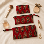 Red Ajrakh Set of Three Multipurpose pouch