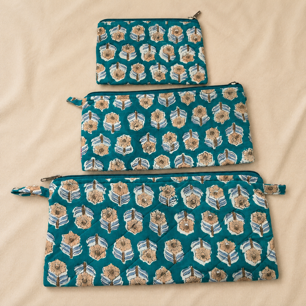 Teal Set of Three Multipurpose pouch