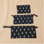 Black Handblock Print Set of Three Multipurpose pouch