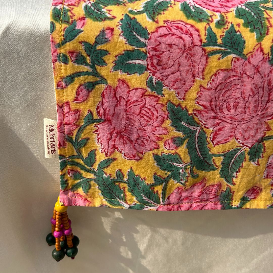 Yellow - Pink Rose Cotton Table Runner