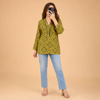 Mustard Ajrakh Print Short Kurti