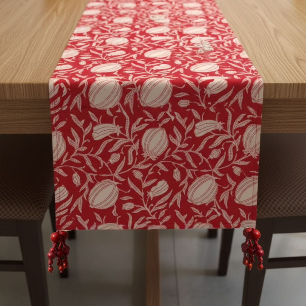 Red & White Floral  Cotton Table Runner