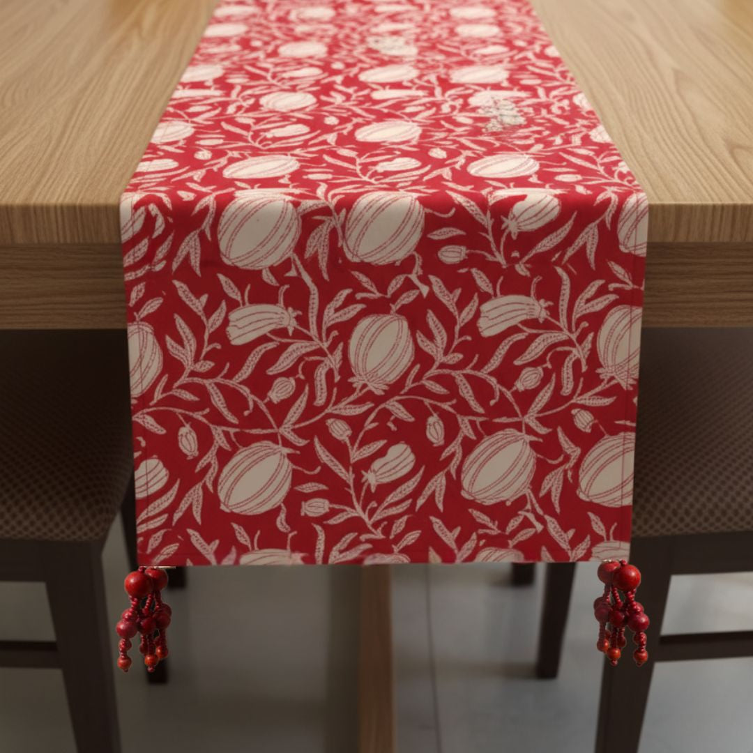 Red & White Floral  Cotton Table Runner