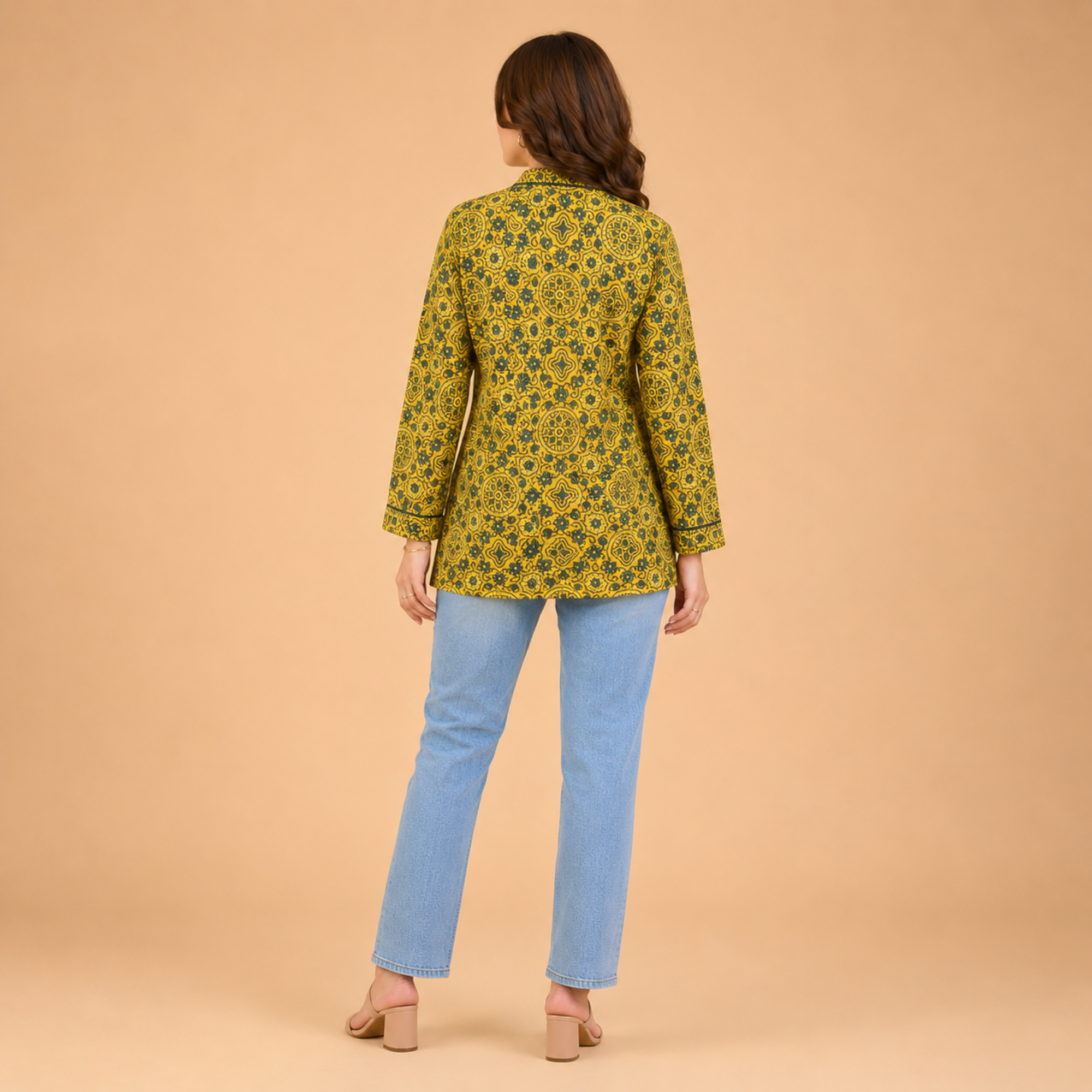 Mustard Ajrakh Print Short Kurti