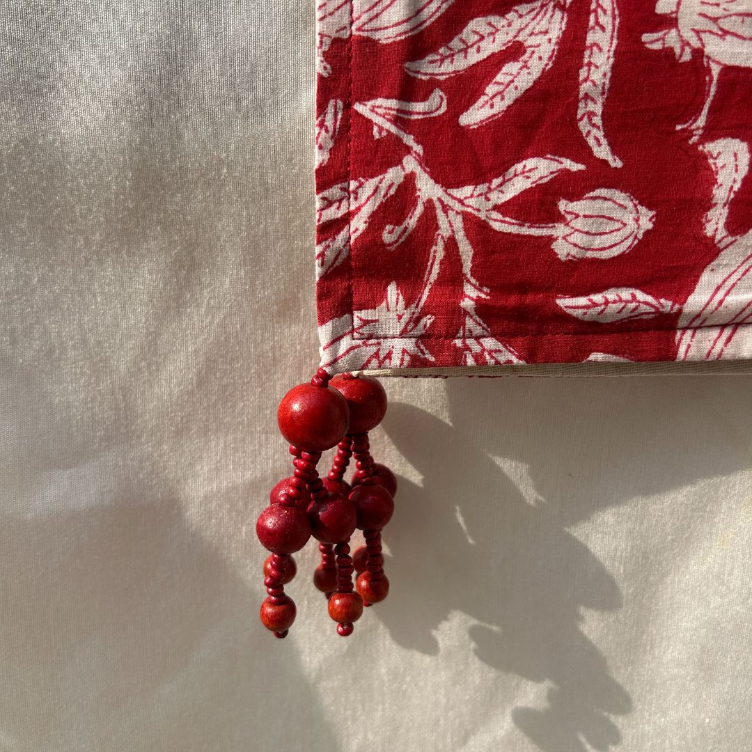 Red & White Floral  Cotton Table Runner
