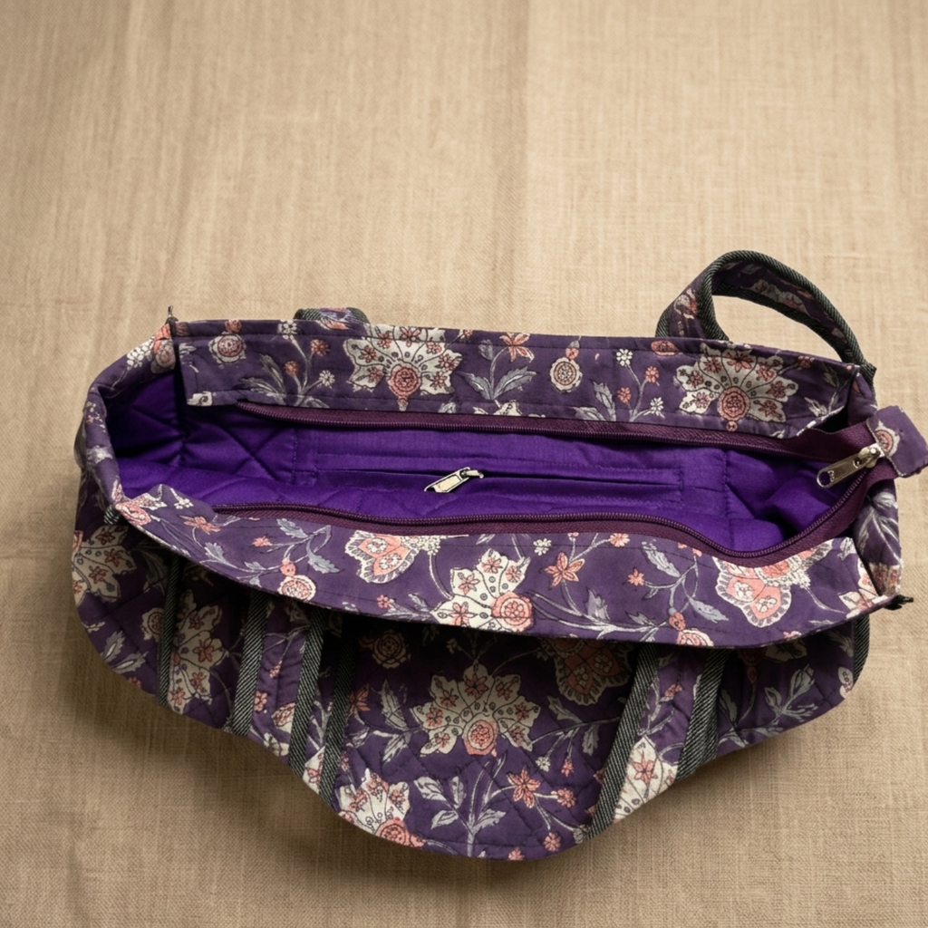 Vine Floral Handblock Print Tote Bag
