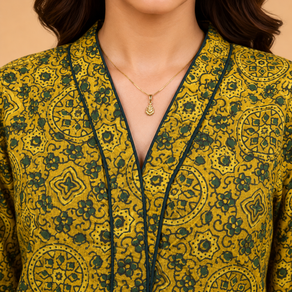 Mustard Ajrakh Print Short Kurti