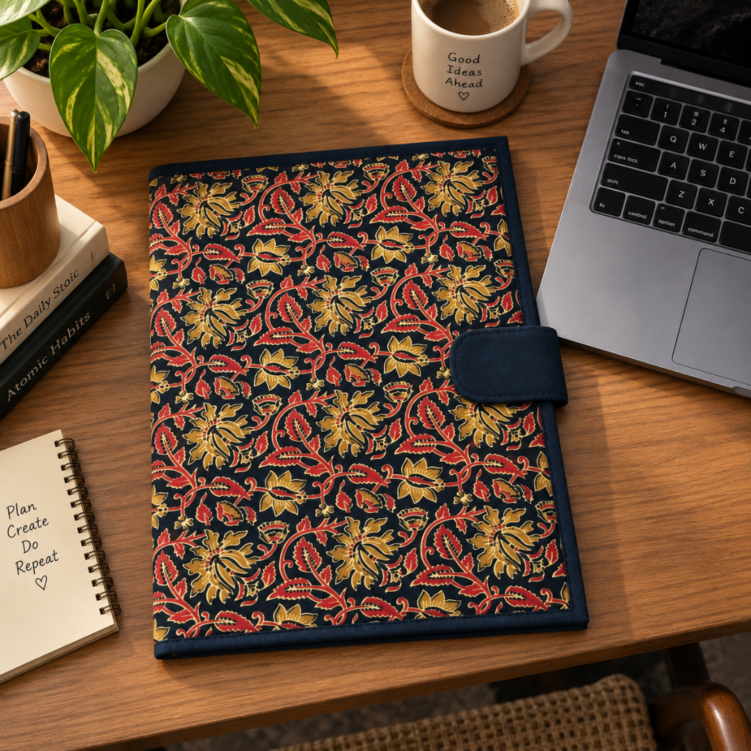 Handcrafted File Folder With Pen Holder- Black Handblock Print