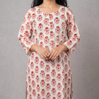Cream Handblock Print Cotton Kurta