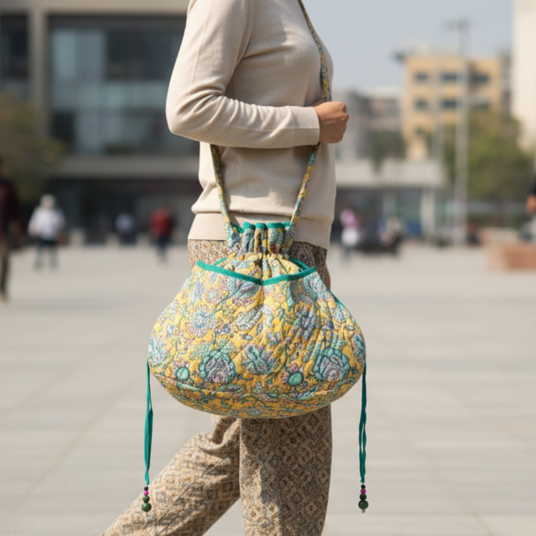 Yellow Quilted Potli bag