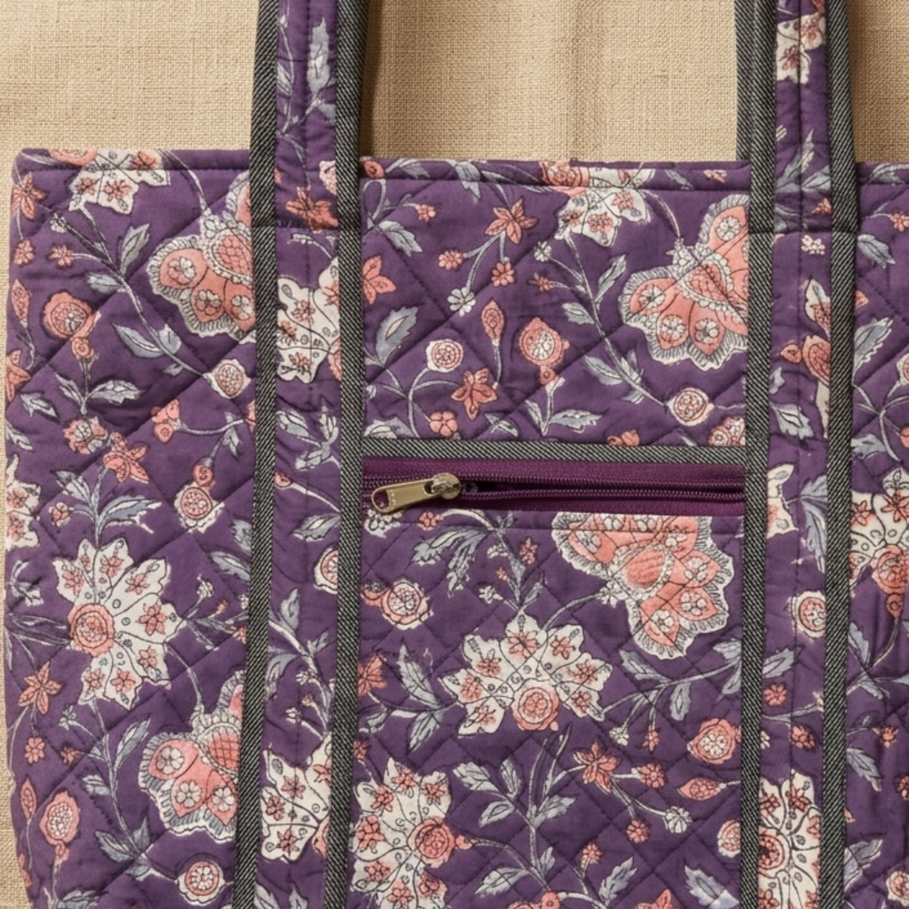 Vine Floral Handblock Print Tote Bag