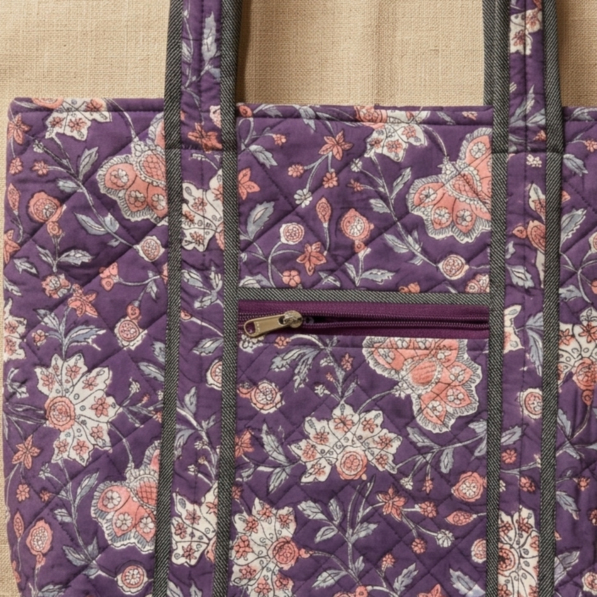 Vine Floral Handblock Print Tote Bag