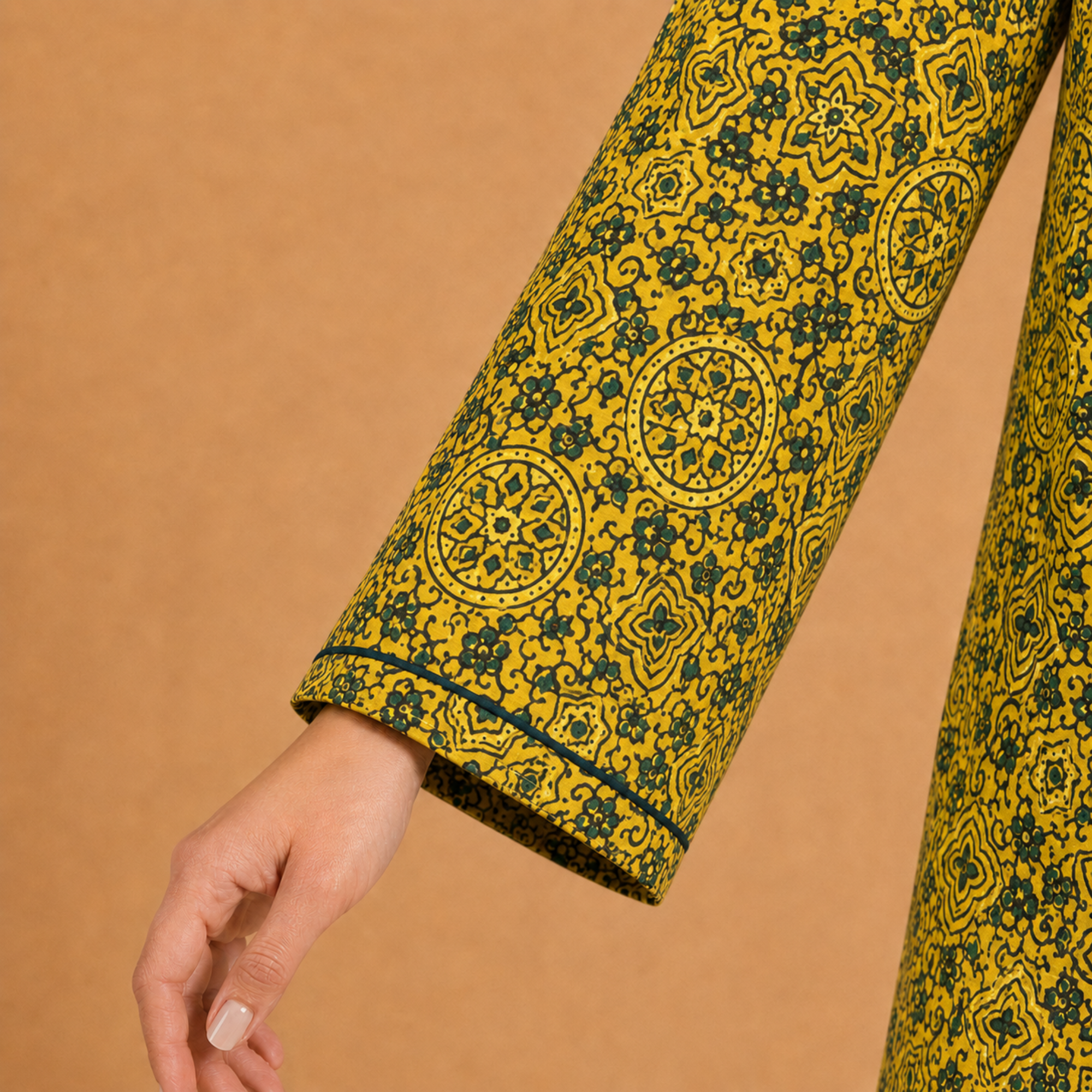 Mustard Ajrakh Print Short Kurti