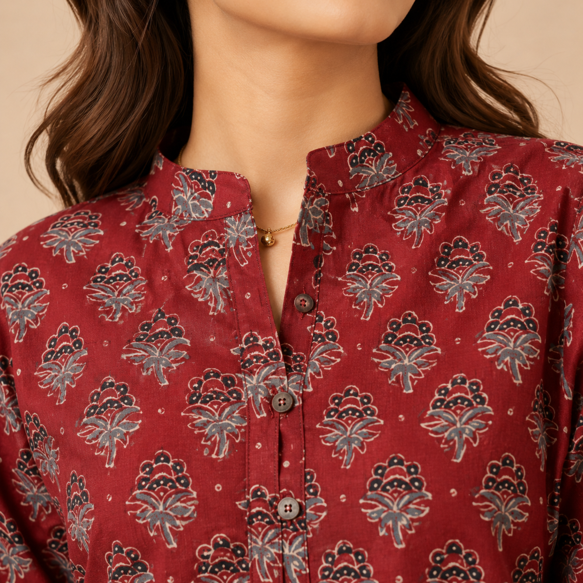 Red Ajrakh Print Short Kurti
