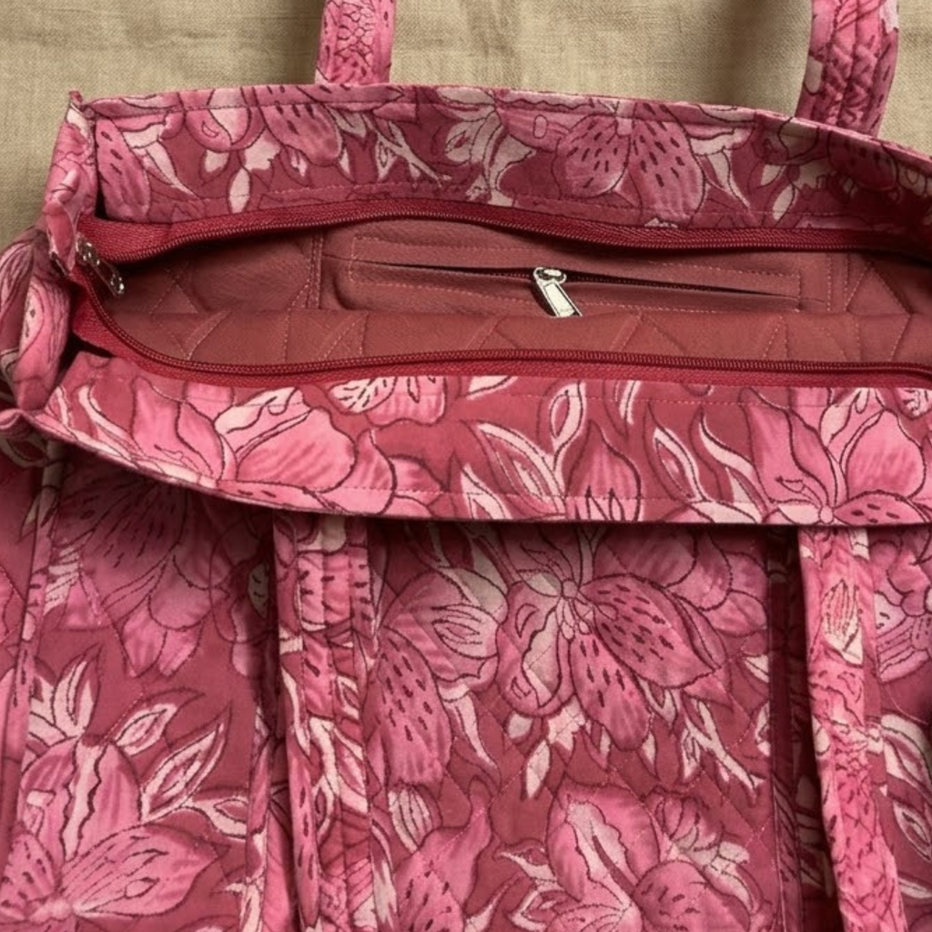 Pink Floral Handblock Print Tote Bag