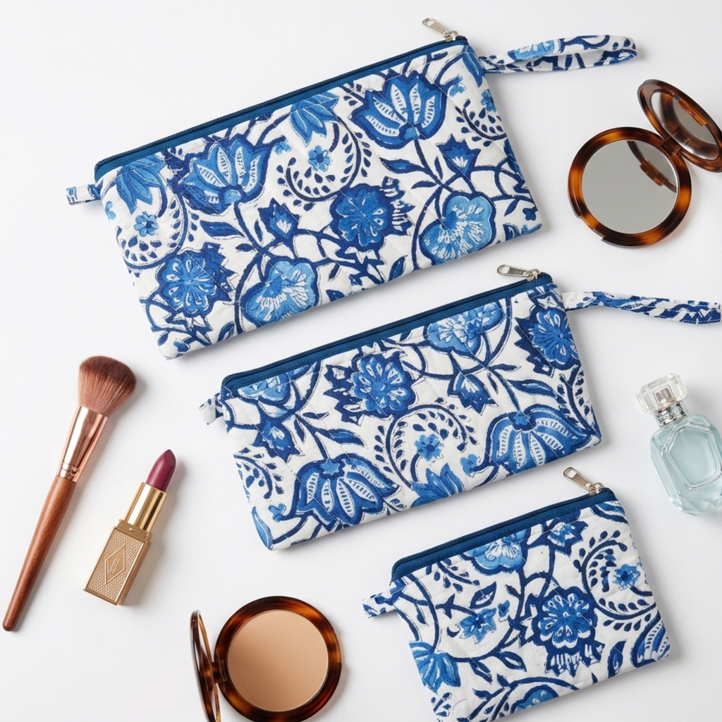 Blue Floral Set of Three Multipurpose pouch