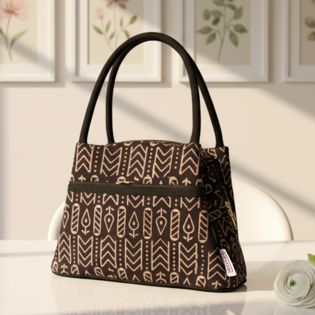 Earthy Black Ajrakh Small Handbag