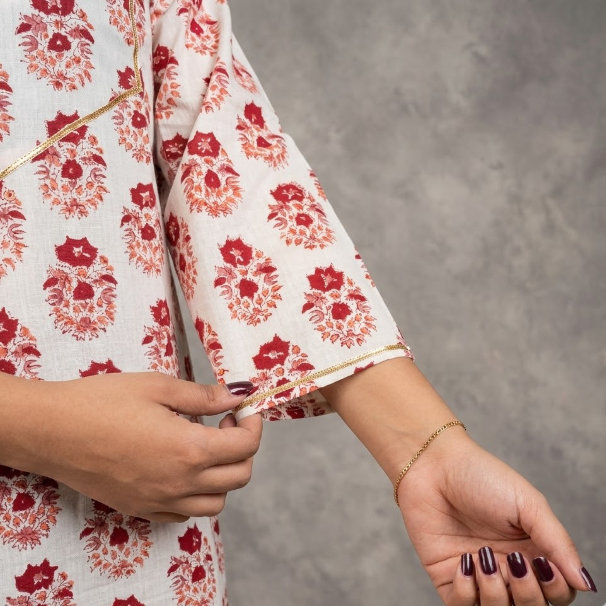 Cream Handblock Print Cotton Kurta