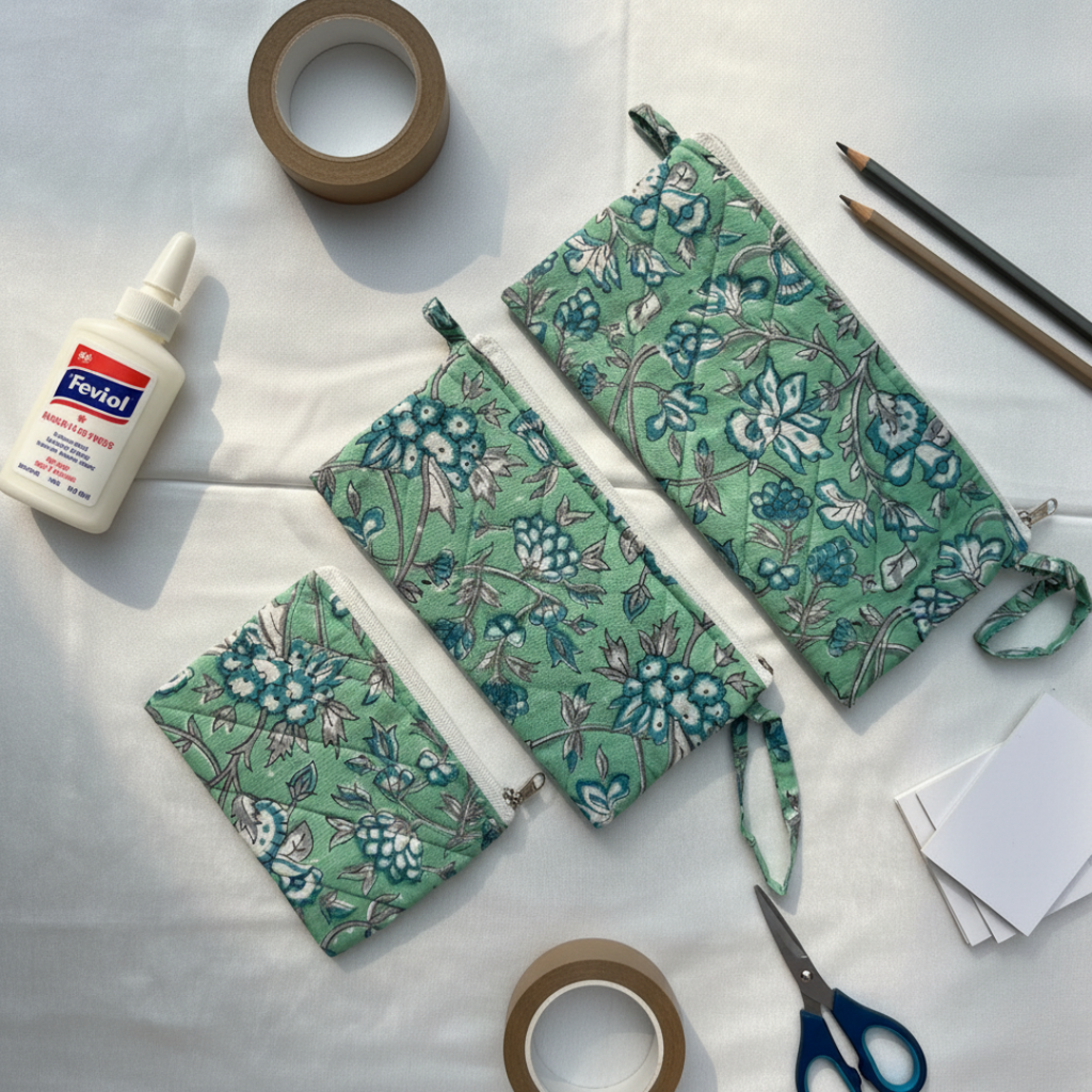 Mint Meadow Handcrafted Set of Three Multipurpose pouch