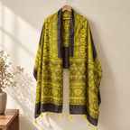 Stoles - Mustard Ajrakh Print Modal Silk Stole