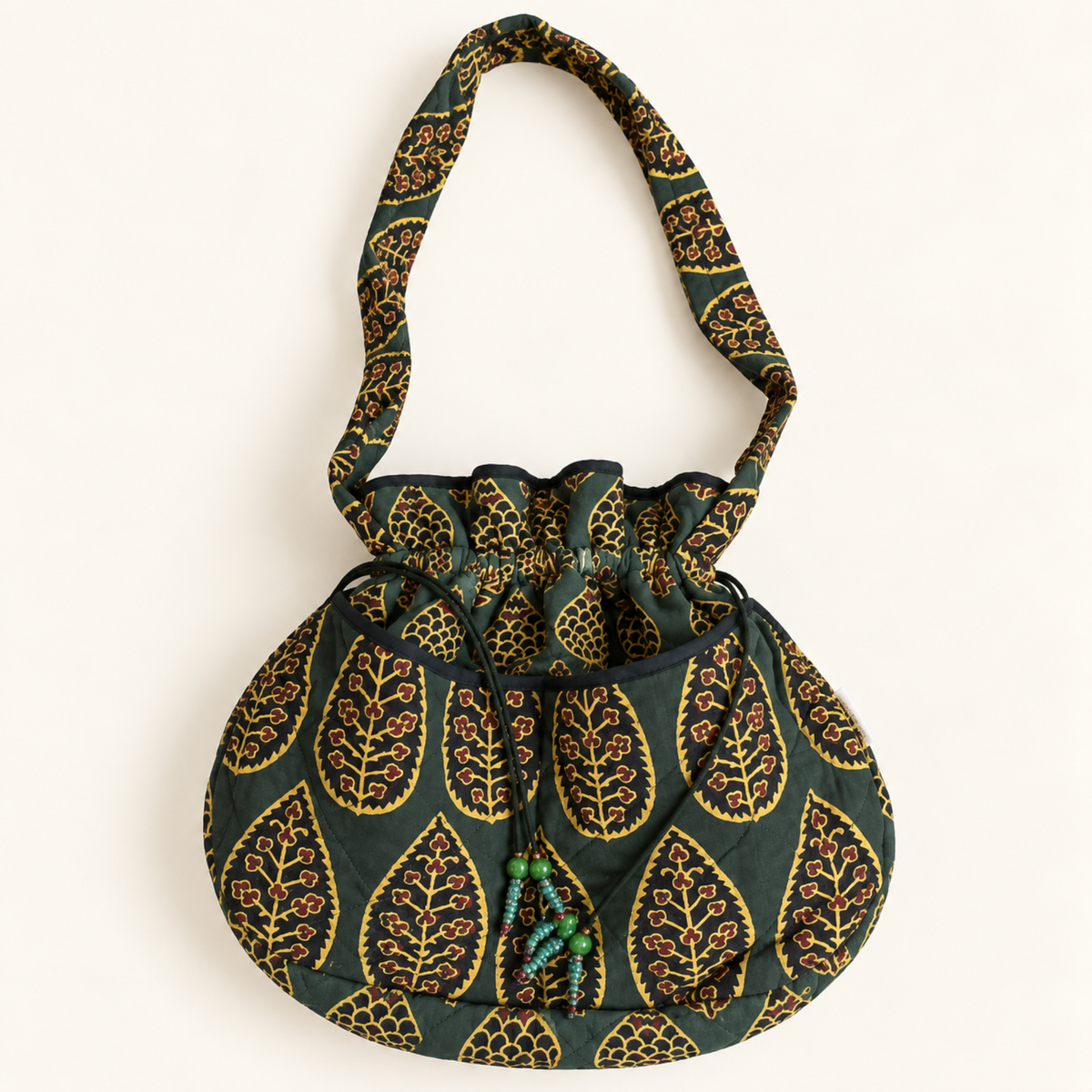 Green Ajrakh Quilted Potli Bag