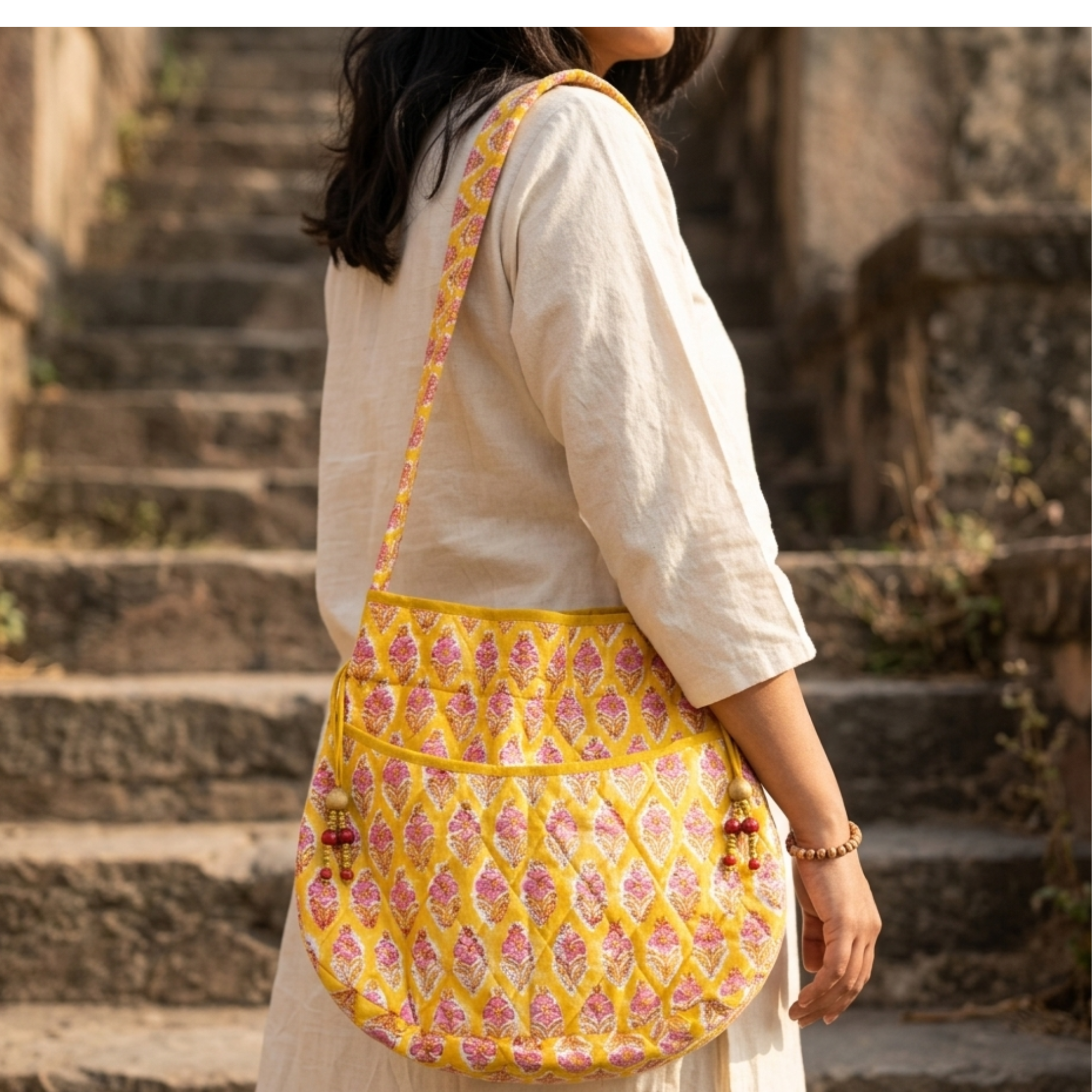 Yellow Quilted Potli Bag