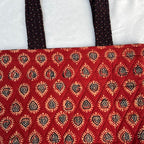 Red and Black Ajrakh Handcrafted Quilted Tote Bag