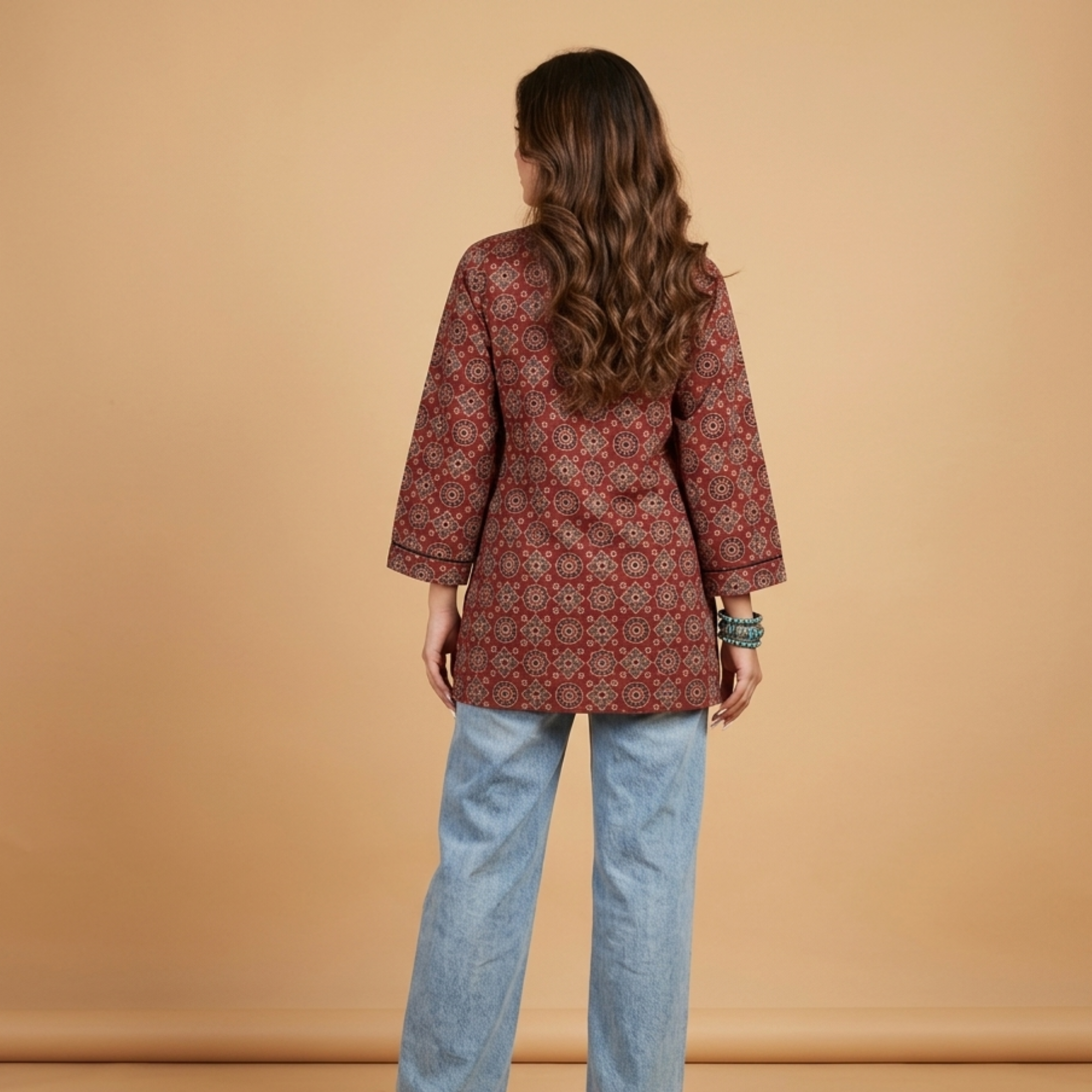 Maroon Ajrakh Print Short Kurti