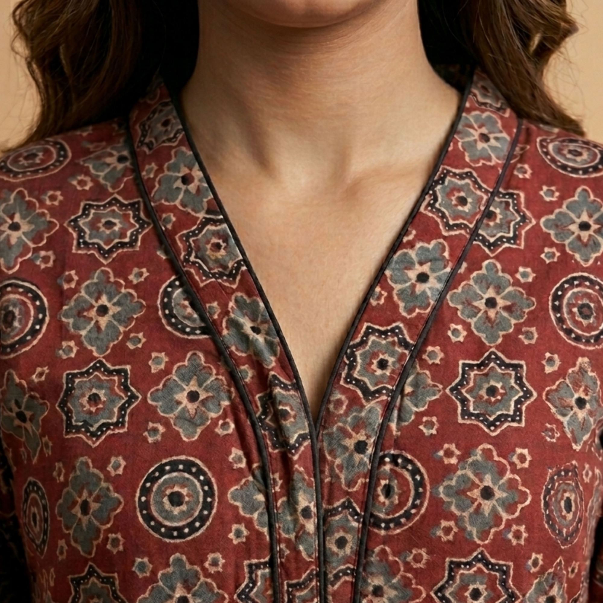 Maroon Ajrakh Print Short Kurti