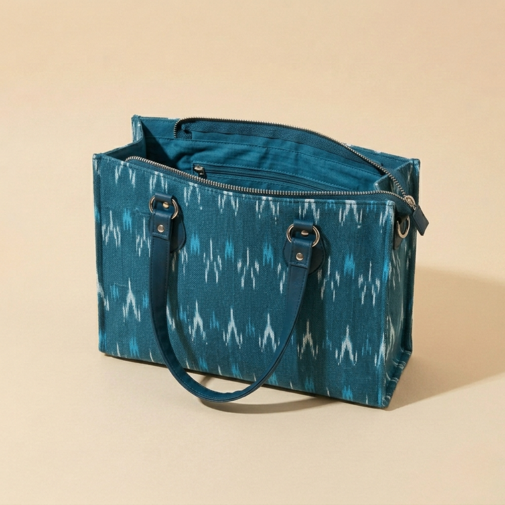 Teal Ikkat Tote Bag