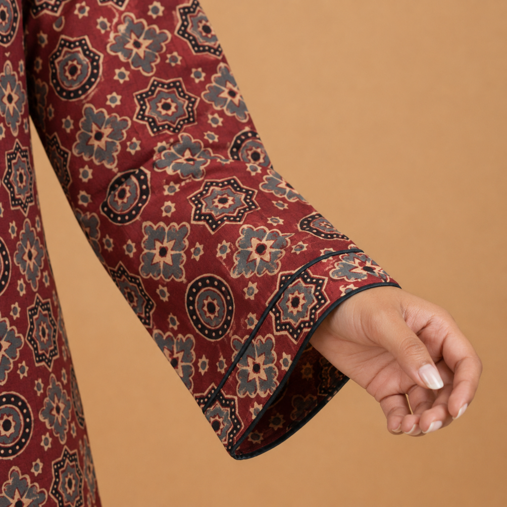 Maroon Ajrakh Print Short Kurti