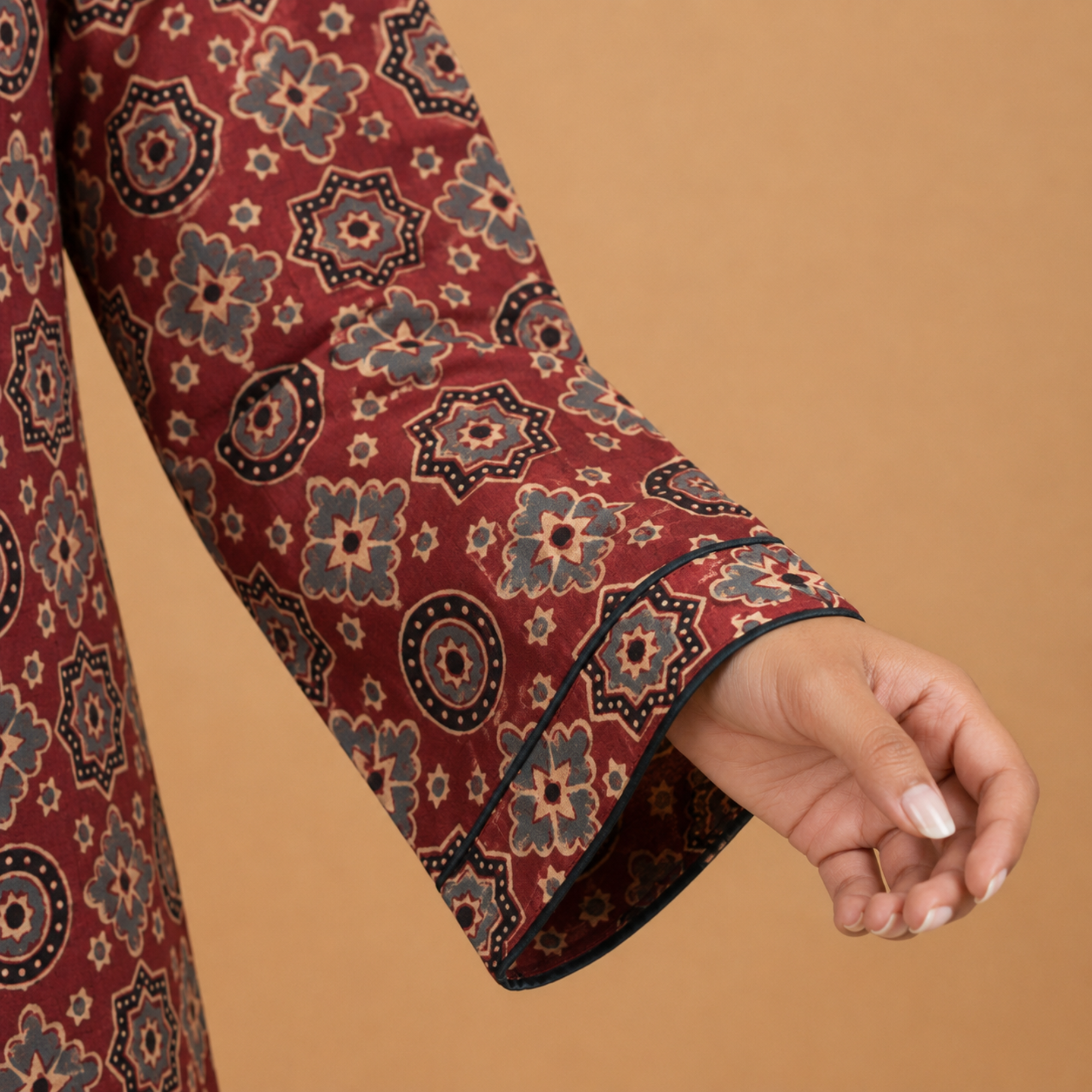Maroon Ajrakh Print Short Kurti