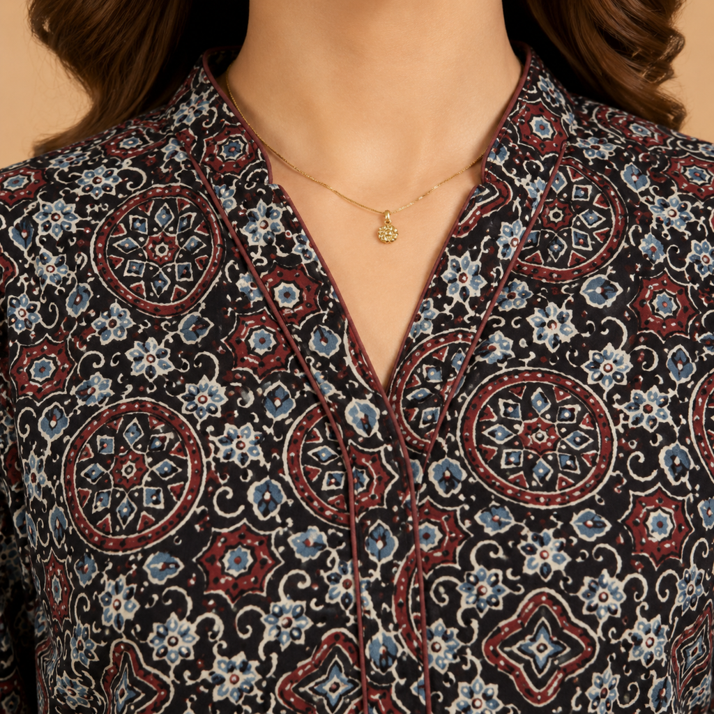 Black Ajrakh Print Short Kurti