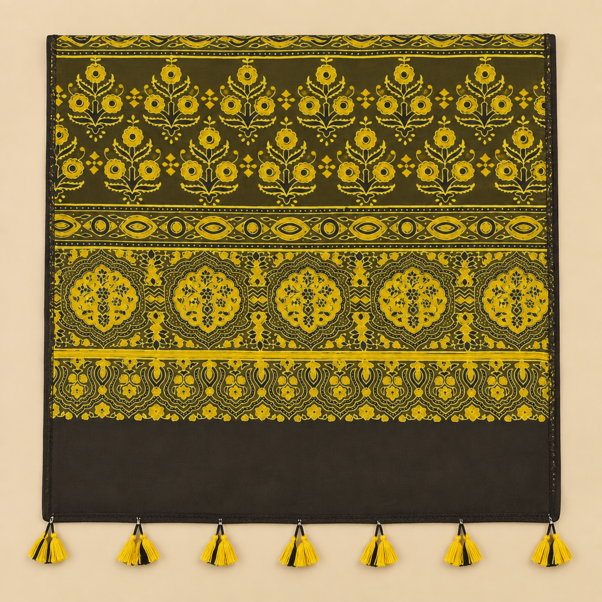Stoles - Mustard Ajrakh Print Modal Silk Stole